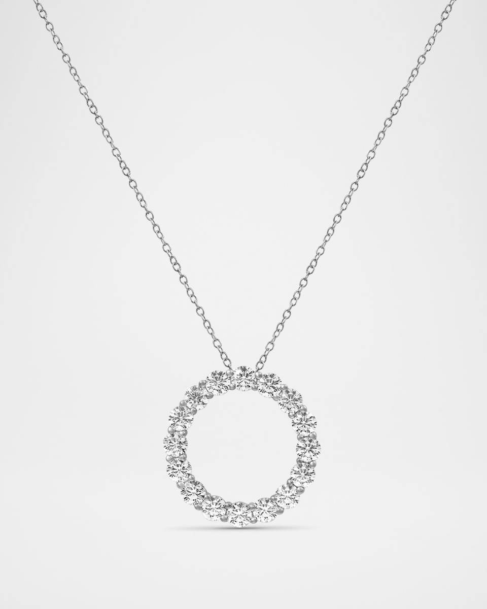 Round Lab Grown Diamond 18K White Gold Open Circle Pendant Necklace